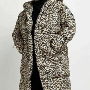 River Island long leopard puffer coat.